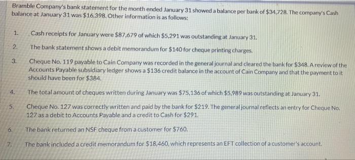 i want full answer please Bramble Company's bank statement for the month