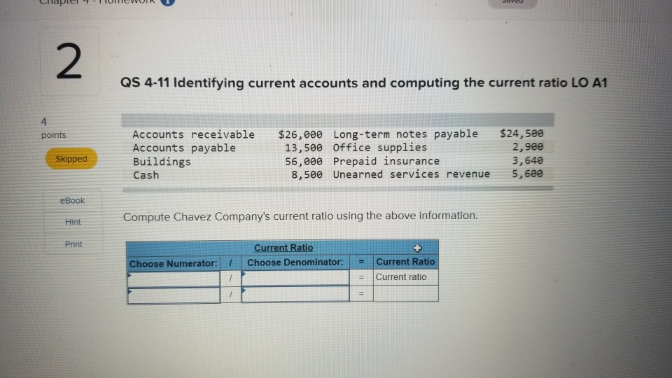  what is the answer 2 QS 4-11 Identifying current accounts and