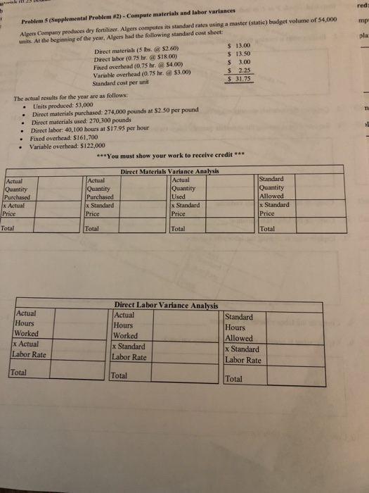  Please show your work step by step reds Problem 5 (Supplemental
