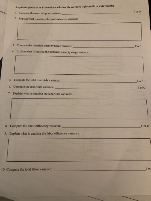 Problem #2)- Compute materials and labor variances mp units. At the beginning