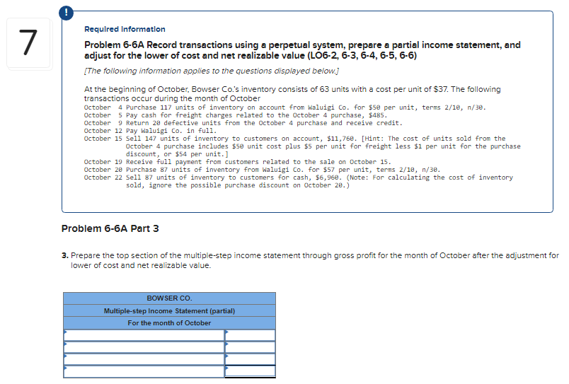 (LO6-2, 6-3, 6-4, 6-5, 6-6) October 4: Record purchase of 117 units