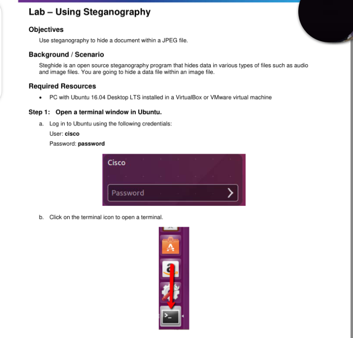  Lab - Using Steganography Objectives Use steganography to hide a document