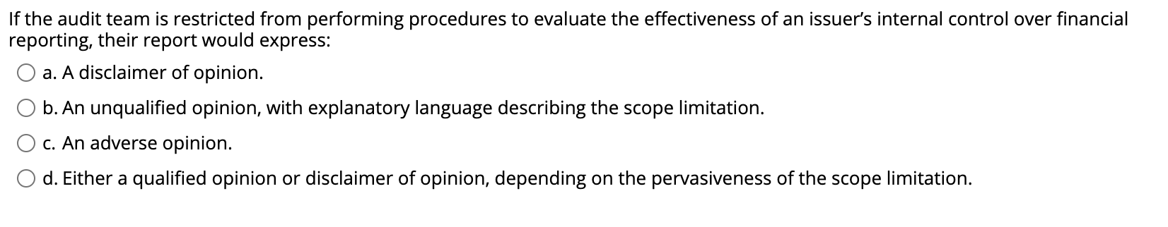 If the audit team is restricted from performing procedures to evaluate
