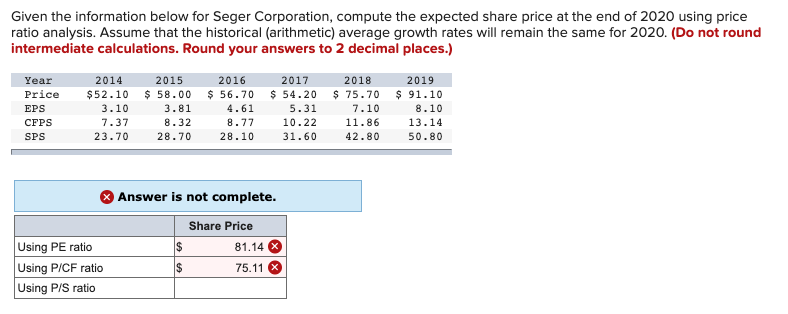  Given the information below for Seger Corporation, compute the expected share