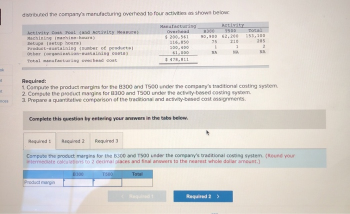 of industrial component parts--the B300 and the T500. An absorption costing income