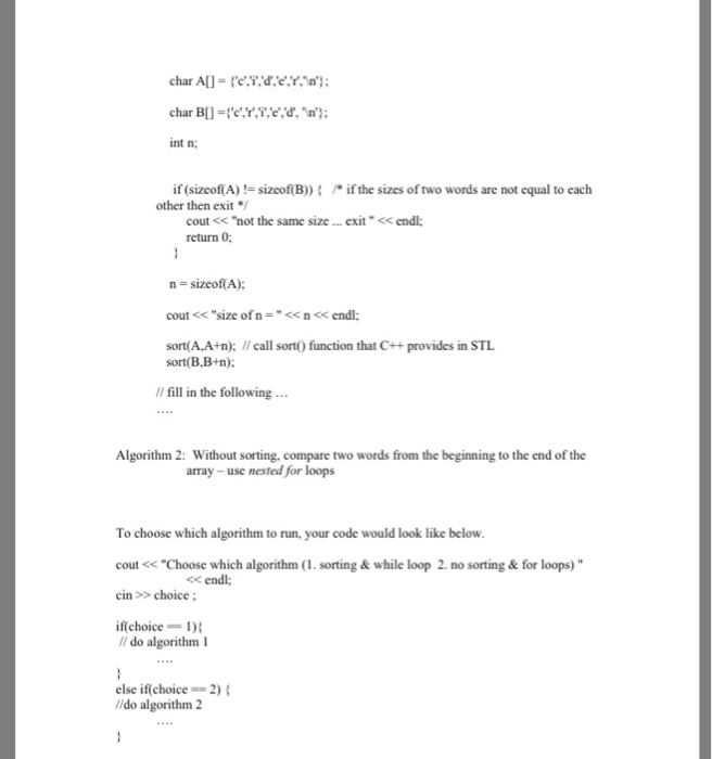 algorithm for checking whether two given words are anagrams, Le, whether one