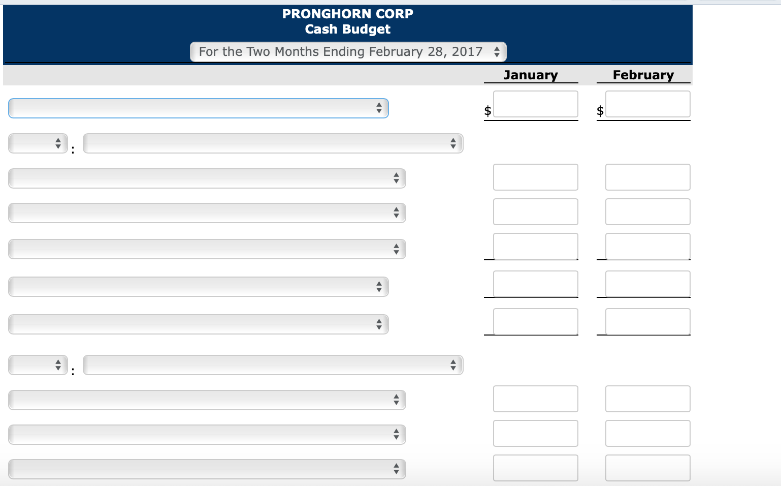data from operating budgets for 2017. Sales Purchases January $360,300 121,200 84,500
