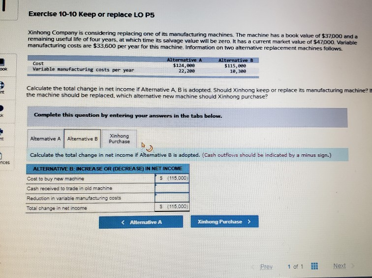 replacing one of its manufacturing machines. The machine has a book value