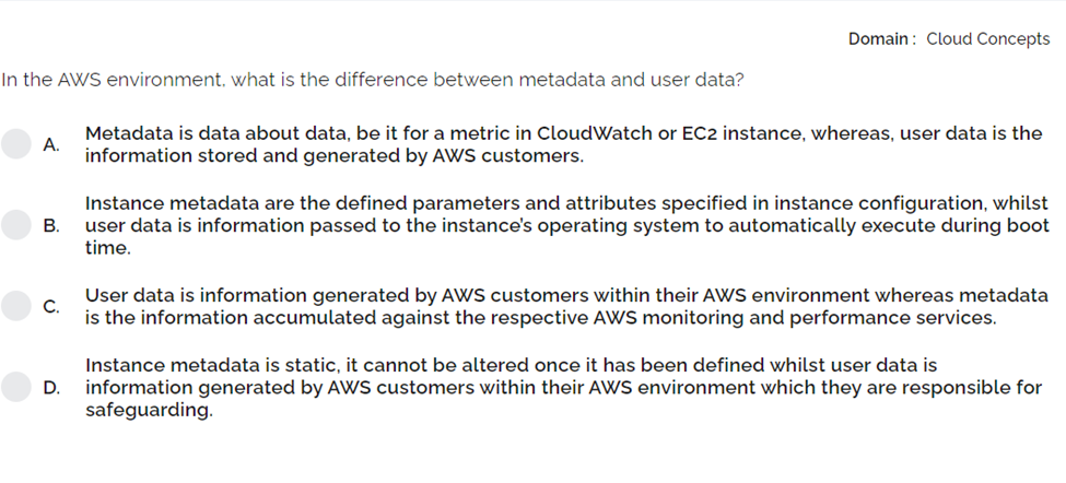  In the AWS environment. what is the difference between metadata and