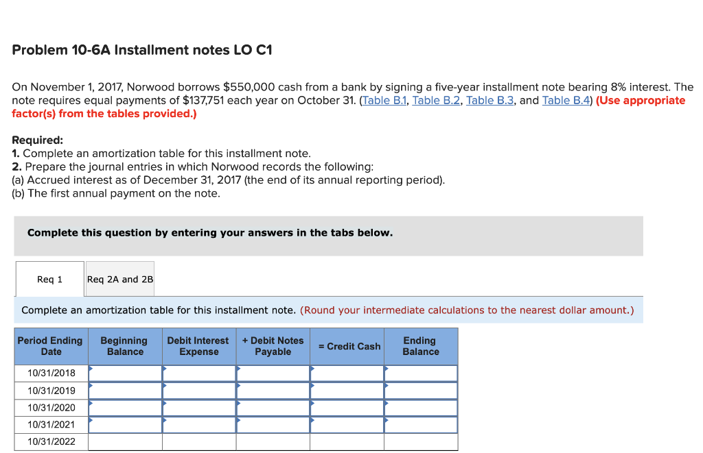 Problem 10-6A Installment notes LO C1 Problem 10-6A Installment notes LO C1