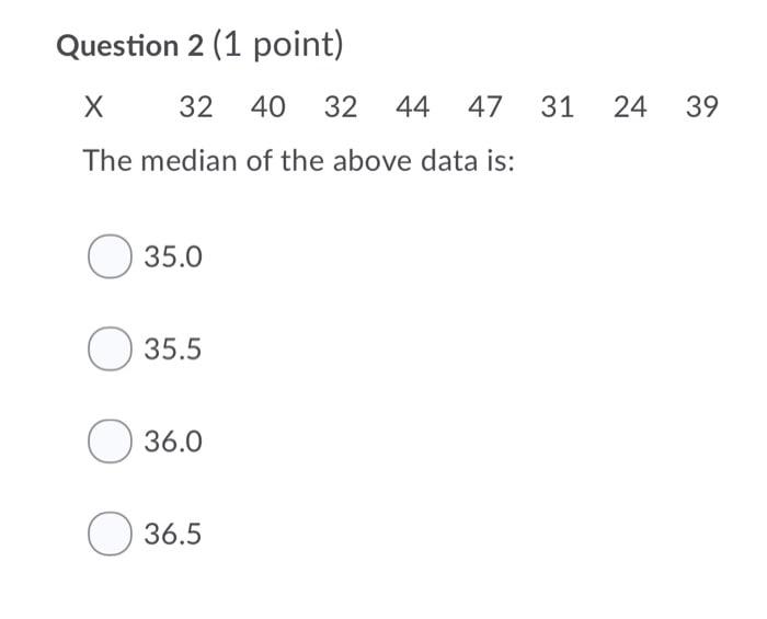 Question 2 (1 point) 32 40 32 44 47 31 24