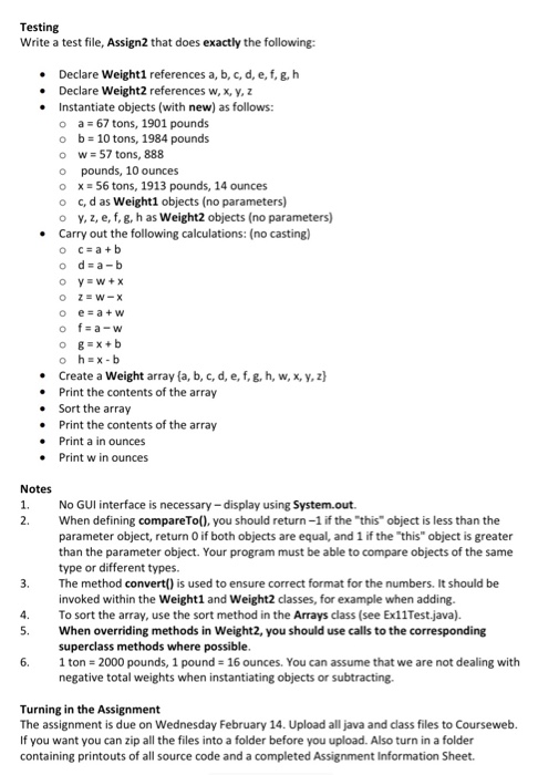 Create a Java class hierarchy to represent weights in tons, pounds and