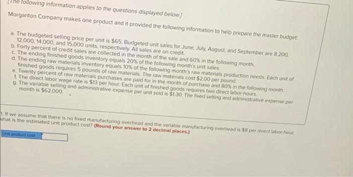 a. The budgeted selling price per unit is $65. Budgeted unit sales