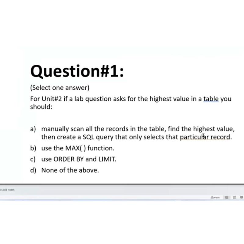  Question#1: (Select one answer) For Unit#2 if a lab question asks