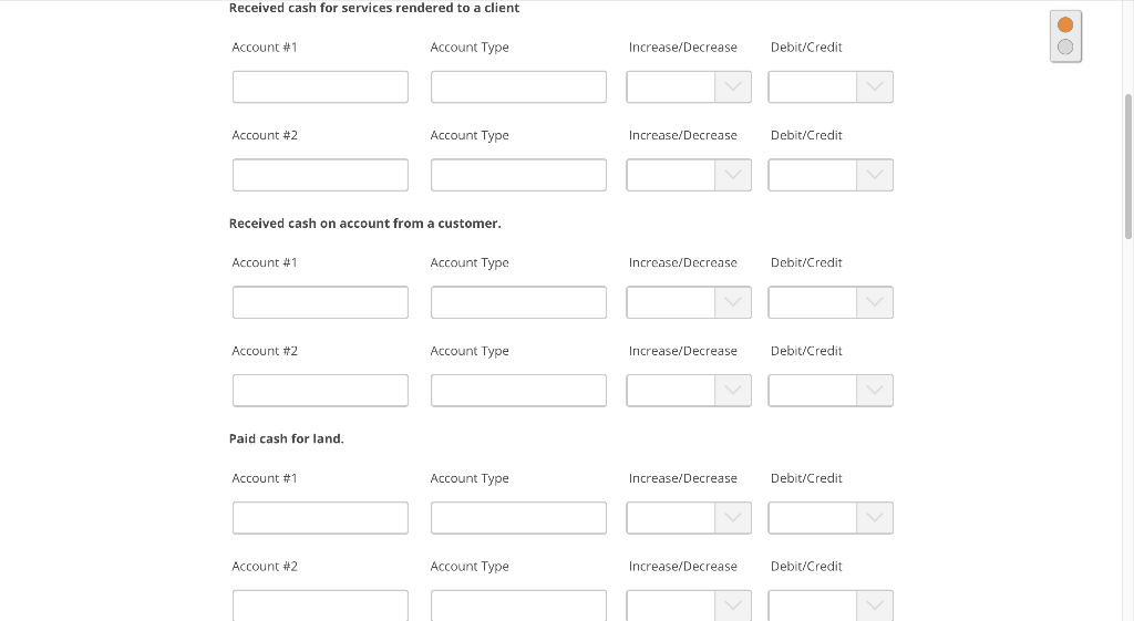 this is question 1. Received cash for services rendered to a client