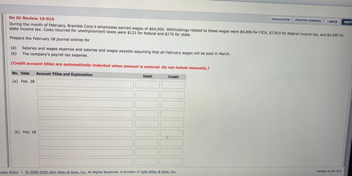  CALCULATOR PRINTER VERSION BACK NO Do It Review 10-01b During the