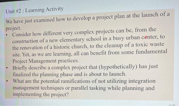  . Unit #2 : Learning Activity We have just examined how