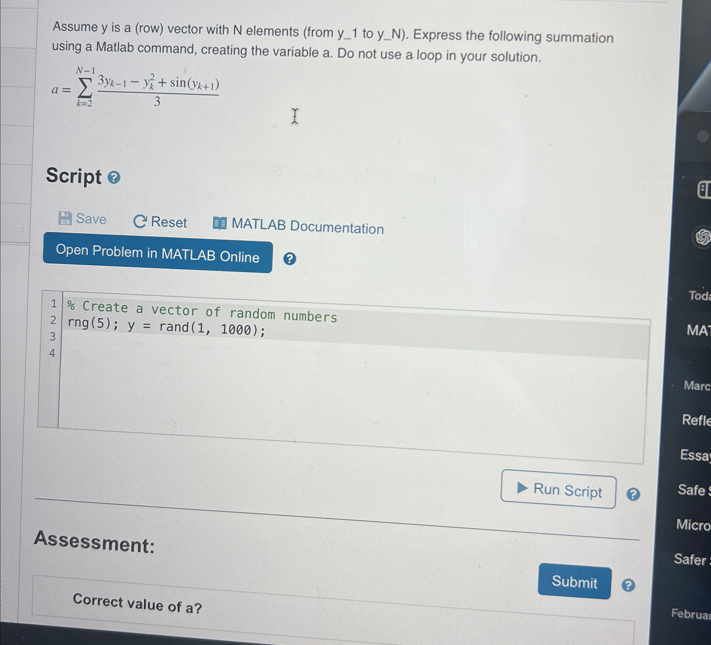  Assume y is a (row) vector with N elements (from y-1