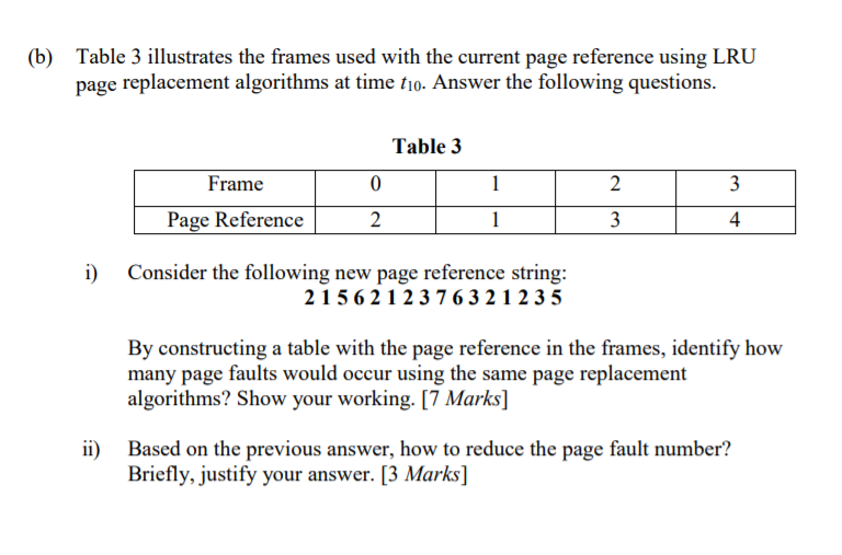  (b) Table 3 illustrates the frames used with the current page
