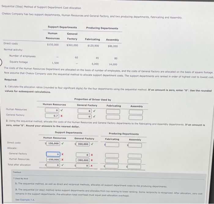  Sequential (Step) Method of Support Department Cost Allocation Chekov Company has