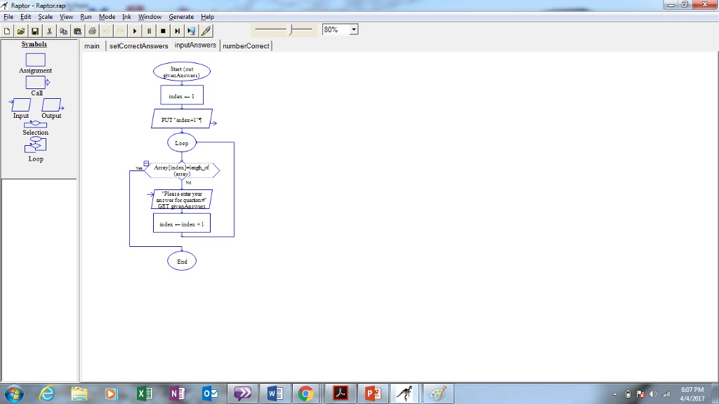 A program that grades an online math quiz. The program asks the