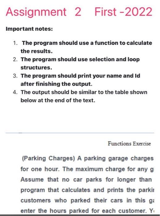  Important notes: 1. The program should use a function to calculate