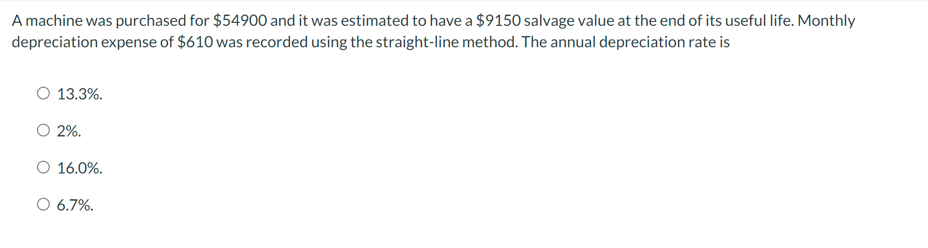  A machine was purchased for $54900 and it was estimated to