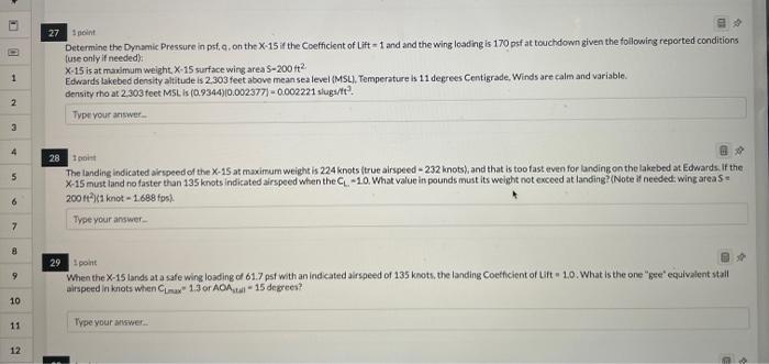  1 point. Determine the Dynamic Pressure in psf, a, on the