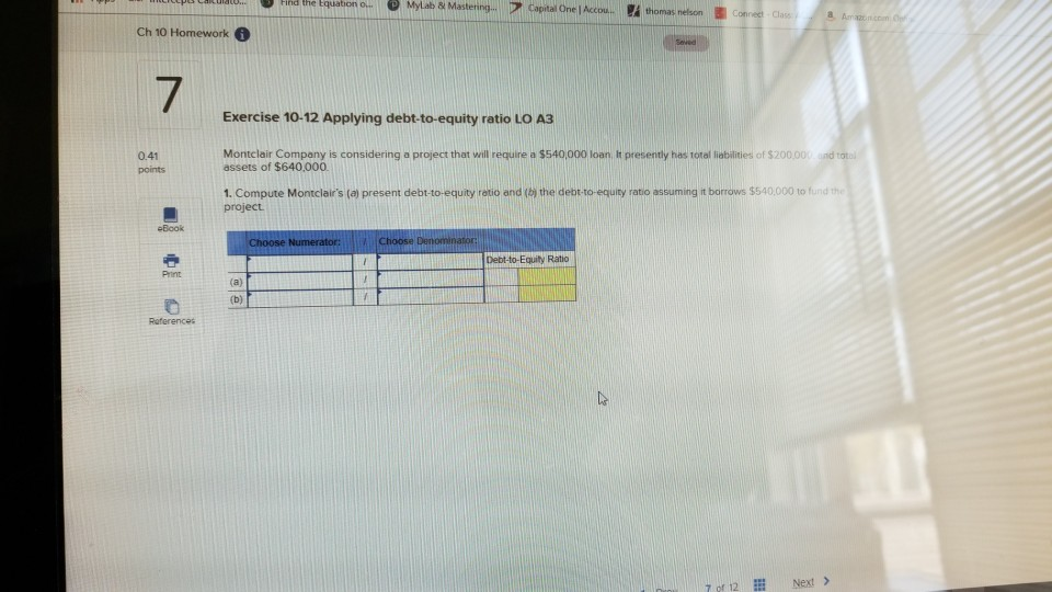 exercise 10-12 accounting 211 thomas nelson Ch 10 Homework 7 Exercise