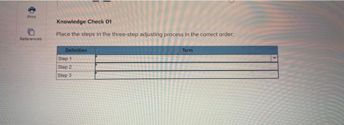 place the steps in the three-step adjusting process in the correct order