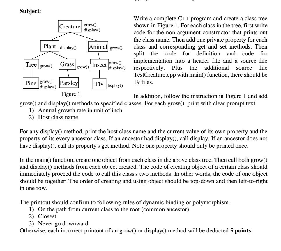  Subject Write a complete C++ program and create a class tree
