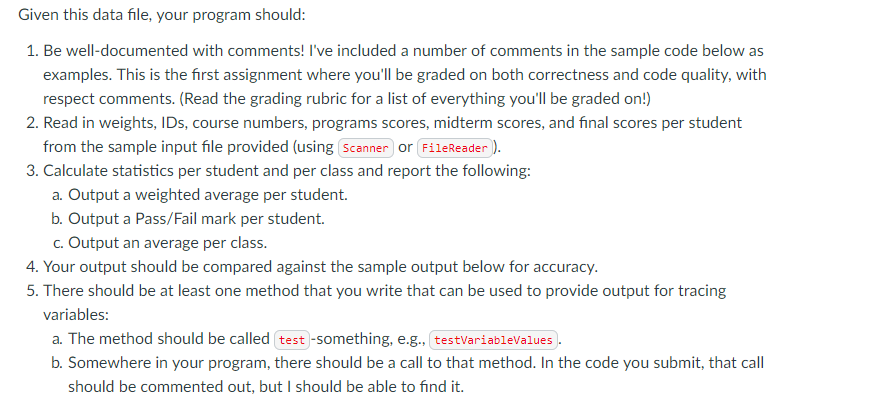 from an input file: courseData.txt