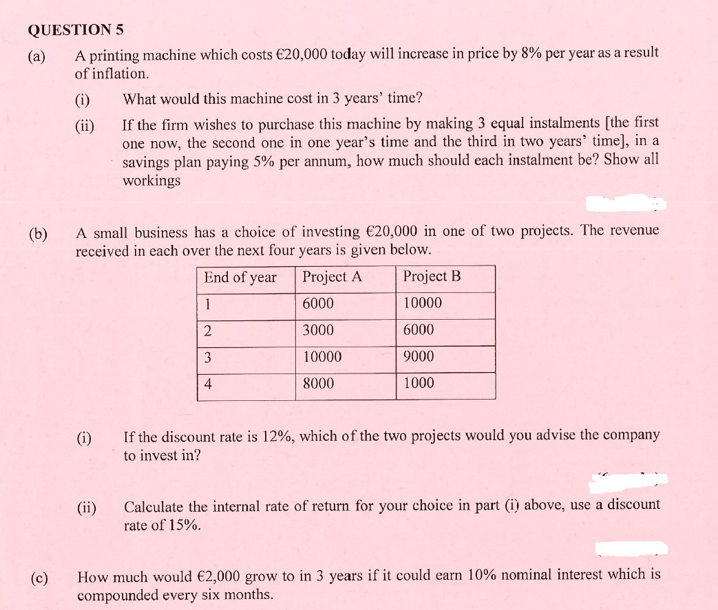  QUESTION 5 (a) A printing machine which costs 20,000 today will