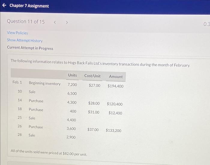 + Chapter 7 Assignment Question 11 of 15 0.3 View Policies