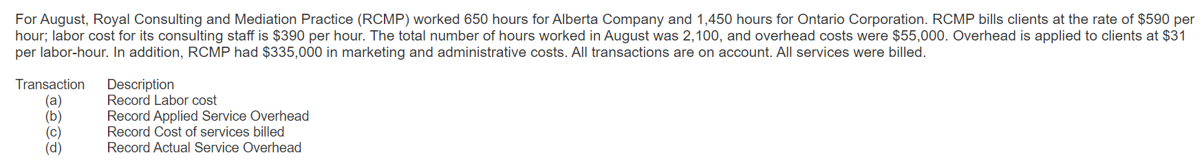 For August, Royal Consulting and Mediation Practice (RCMP) worked 650 hours