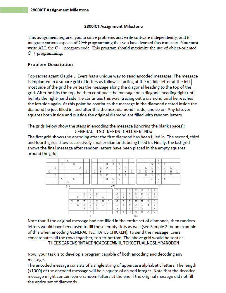  2800ICT Assignment Milestone This assignment requires you to solve problems and