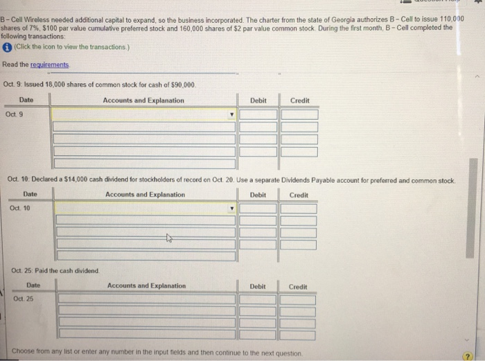 B-Cell completed the following transactions (Click the icon to view the transactions.)
