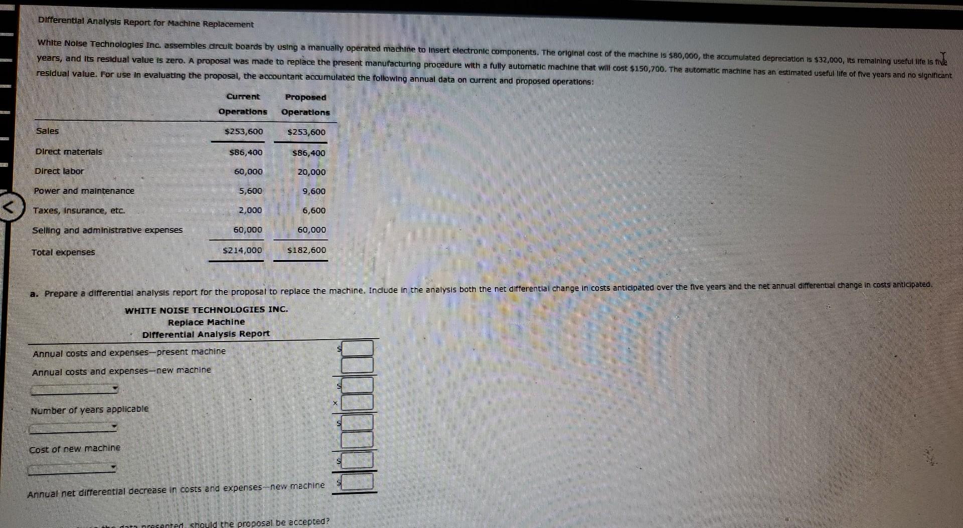  Dliferentlal Analysis Report for Machine Replacement residual value. For use in