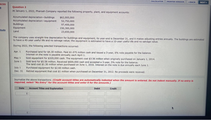  CALCULATOR PRINTER VERSION BACK NEXT CES Question 2 At January 1,