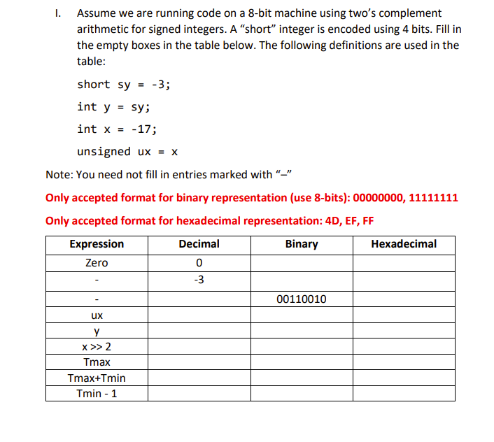  I. Assume we are running code on a 8-bit machine using
