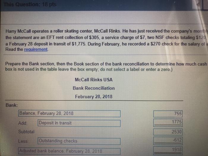  assume boxes are blank This Question: 18 pts Harry McCall operates