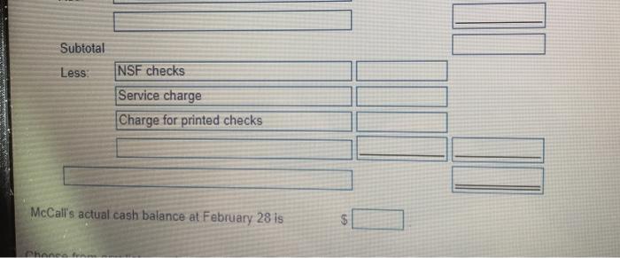 charge of $7, two NSF checks totaling $120. a February 28 deposit