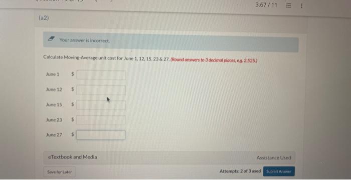 units occurred on June 15 for a selling price of $8 and