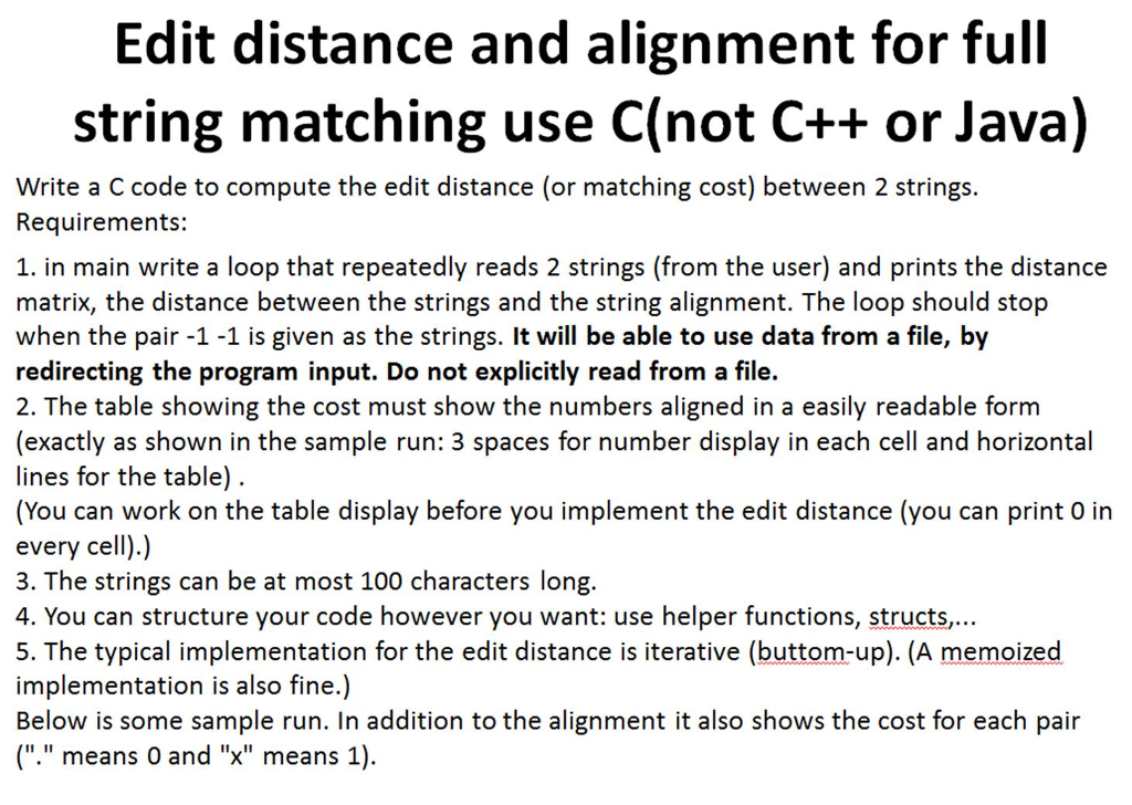  Edit distance and alignment for full string matching use C(not C++