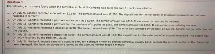  Question 3 The following errors were found when the controller at