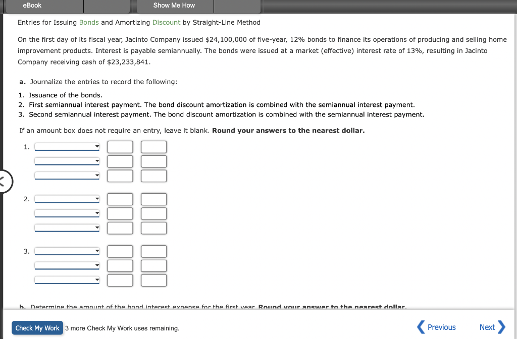 Entries for Issuing Bonds and Amortizing Discount by Straight-Line Method On