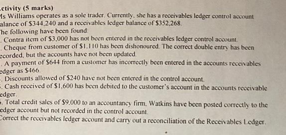 help me -ctivity (5 marks) Ms Williams operates as a sole trader.