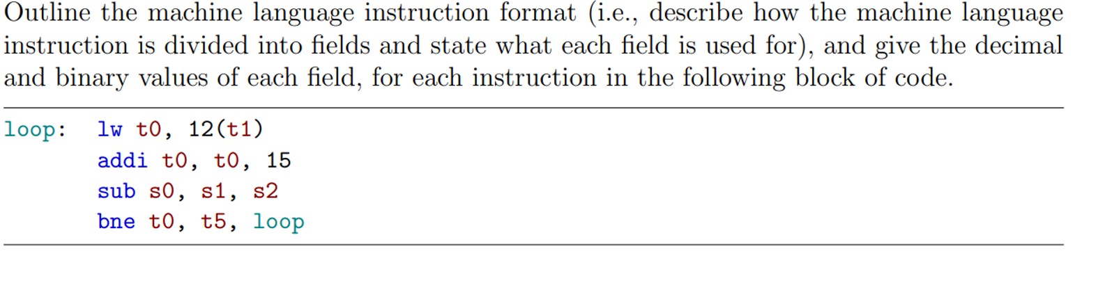  Outline the machine language instruction format (i.e., describe how the machine