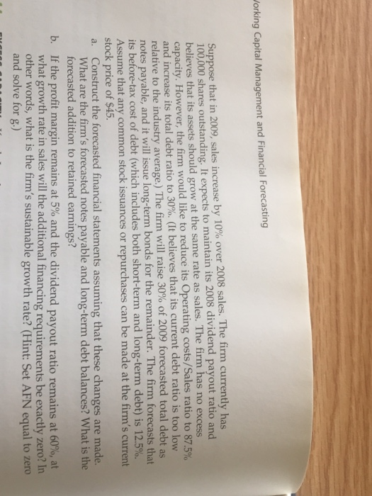 rate, g:| Operating costs / Sales: Receivables/Sales: Inventories/Sales: Debt ratio: Payout ratio: