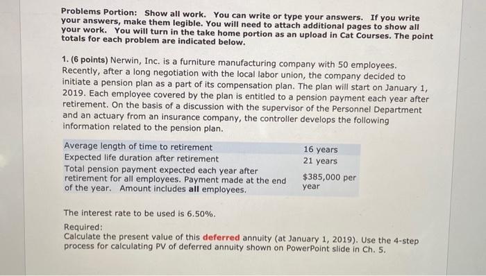  Problems Portion: Show all work. You can write or type your